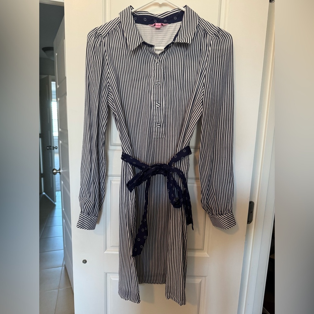 Lilly Pulitzer Striped Navy Dress with Belt Size 0